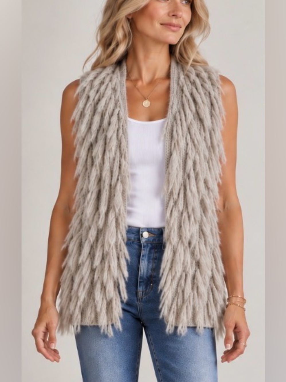 Ella Moss Fringe Knit Vest Size Small